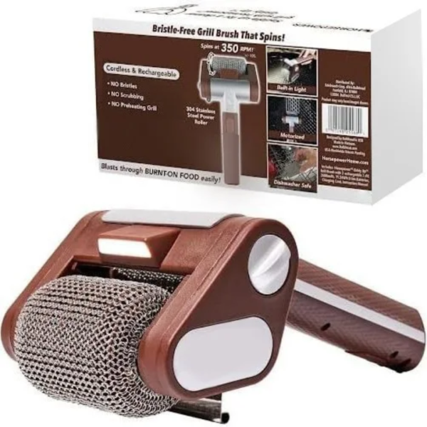 Brosse électrique sans fil, rouleau électrique rechargeable en acier inoxydable avec nettoyage rotatif et lumières