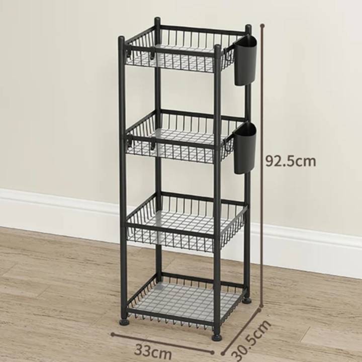 Chariot de rangement à roulettes, 4 niveaux, en métal, étagère de cuisine, noir – Image 5