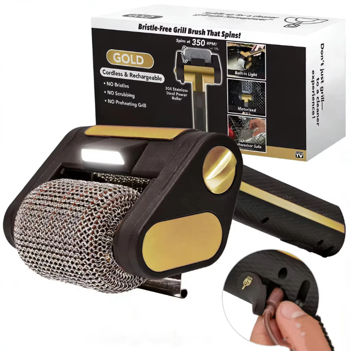 Brosse électrique sans fil, rouleau électrique rechargeable en acier inoxydable avec nettoyage rotatif et lumières – Image 4