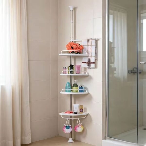 Étagère de douche d'angle ADOVEL à 4 niveaux, réglable, avec barre de maintien en acier inoxydable à tension constante et résistante à la rouille