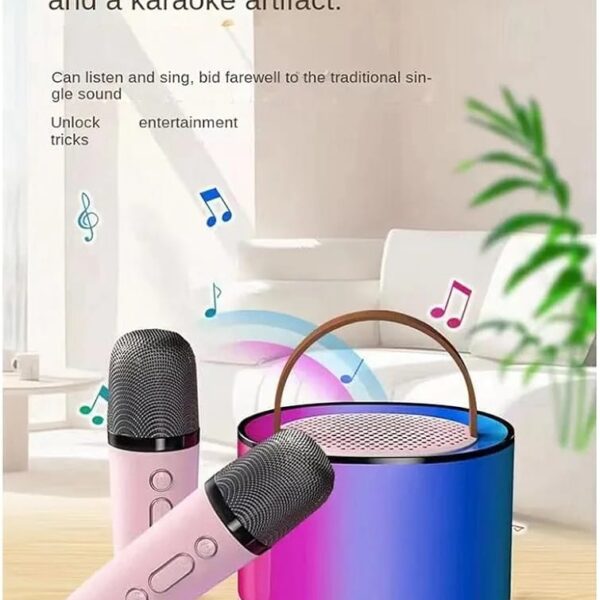 Mini Machine à Karaoké Couleur Crème avec 2 Microphones sans, Haut-Parleur Bluetooth Portable