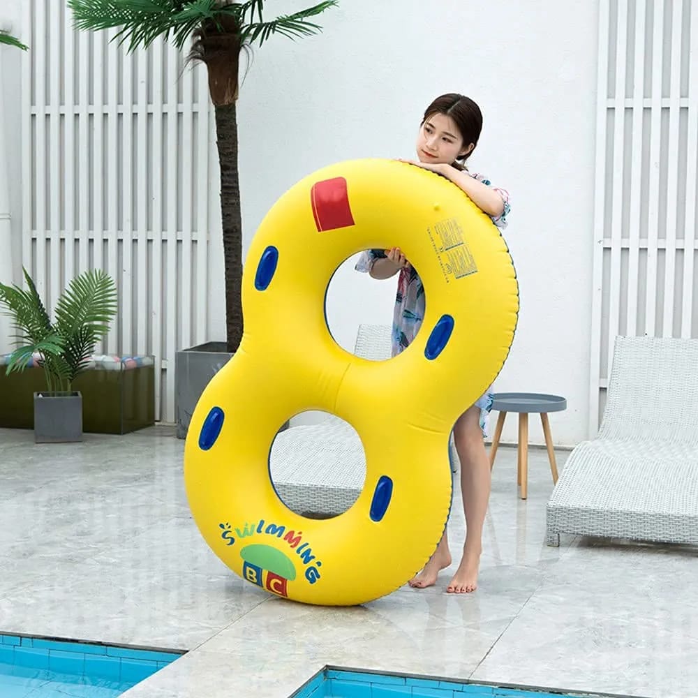 Bouée gonflable double épaisse pour piscine, en forme de canard, idéale pour les couples adultes (homme et femme), avec siège parent-enfant. – Image 3