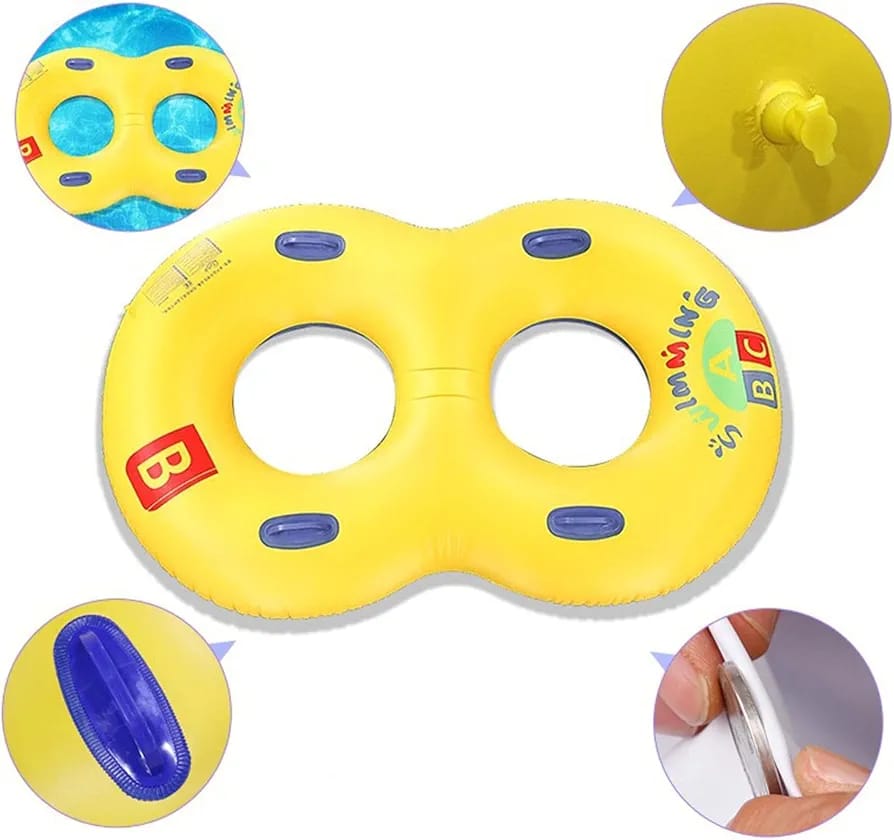Bouée gonflable double épaisse pour piscine, en forme de canard, idéale pour les couples adultes (homme et femme), avec siège parent-enfant. – Image 5